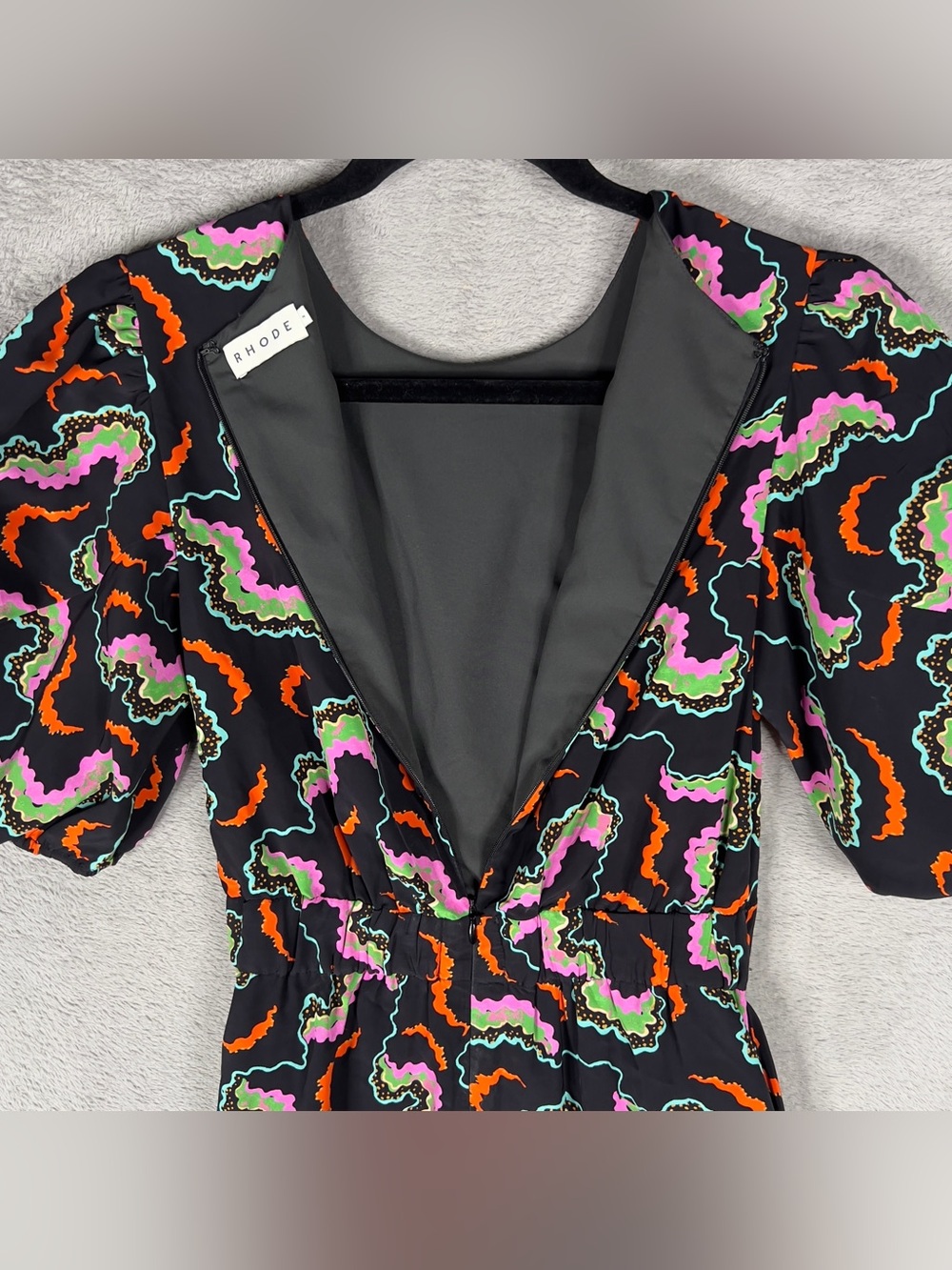 Rhode Pia Mini Dress Women's Size 2 Soundwave Print Billowy Ruched Asymmetric - Picture 7 of 15